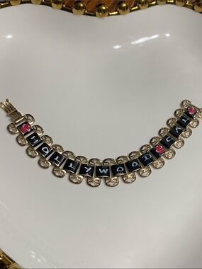 VTG Hollywood Cali Enamel Letter Link Bracelet with Black and Red Accents